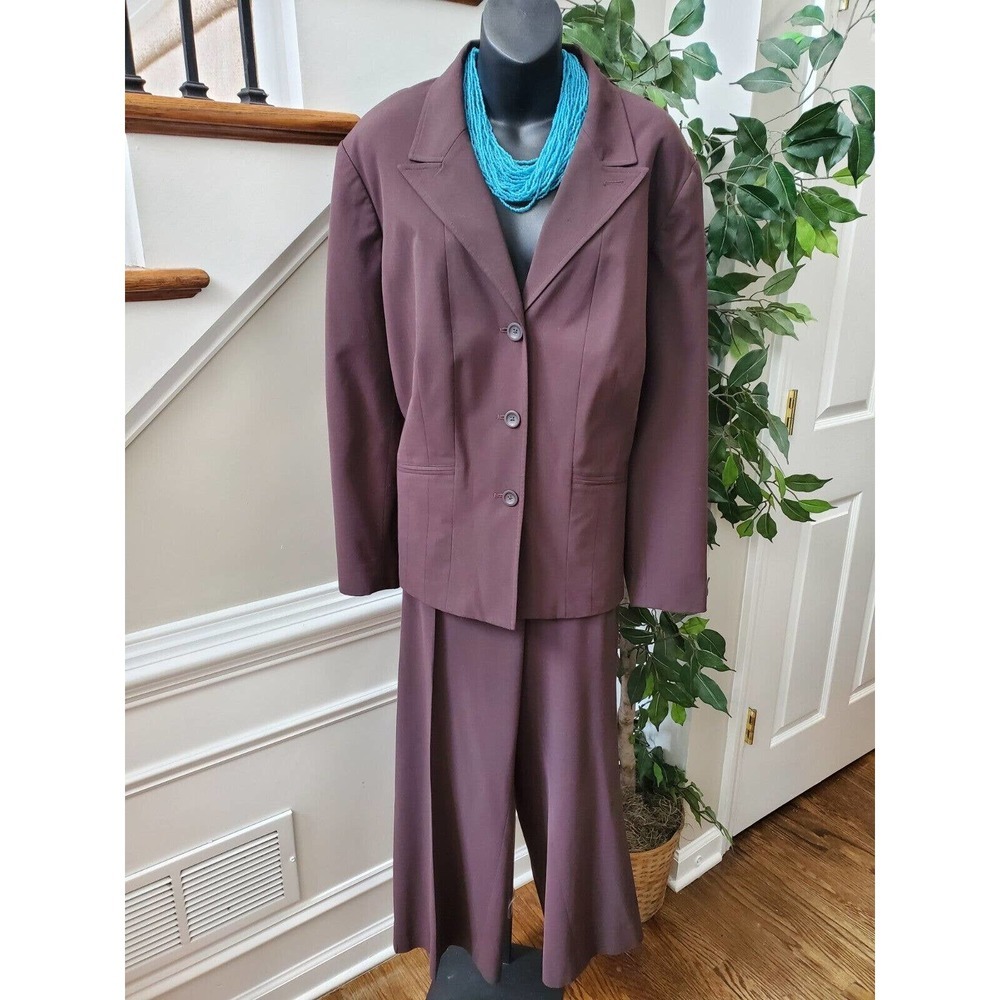 Worthington Women Brown Polyester Single Breasted Blazer & Pant 2 Pc's Suit 22W